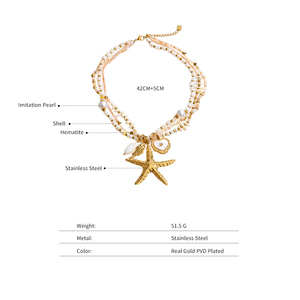 <span class=keywords><strong>Collier</strong></span> personnalisé Mchic, fait main, perles de coquillages simulées, plaqué or, acier inoxydable, pendentif en forme d'étoile - Product Image 3