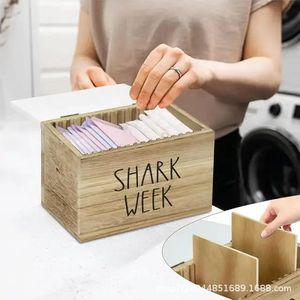 Boîte de rangement en bois à couvercle rabattable, organisateur rectangulaire en bois massif pour tampons, dosettes de lessive, rangement de vêtements - Product Image 1