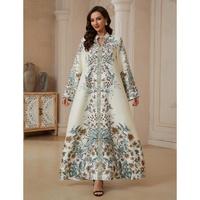 Vêtements musulmans traditionnels Robe pour femmes Imprimé floral Manches longues Abaya Décoration en strass Robe islamique pour occasions décontractées