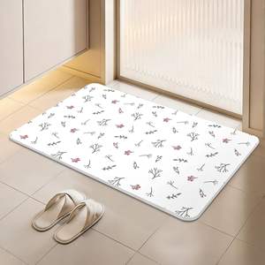 Alfombra de baño coreana con estampado floral, rectangular, de diatomita, absorbente, antideslizante, para el hogar, para el suelo del baño. - Product Image 3