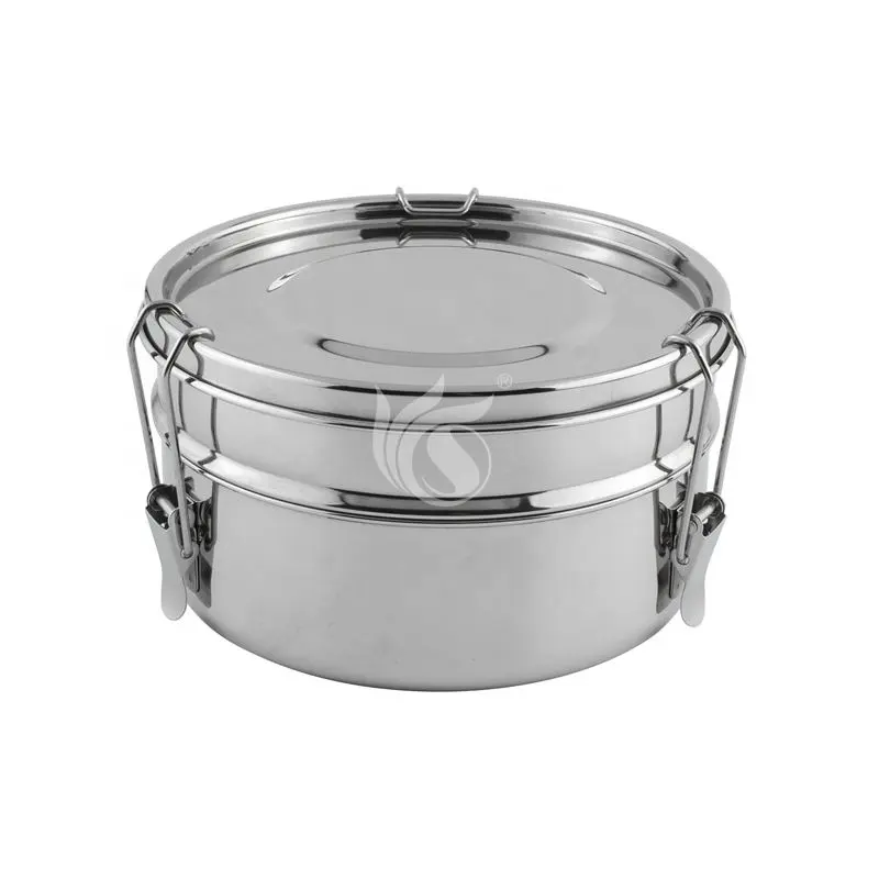Stainless Steel Lunch Box Round 2 Tier Metal Stainless Steel Bento Box Lunch Containers for Kids, Teens and Adults
