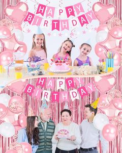 Decorazioni Rosa per Feste di Compleanno, Striscione 'Buon Compleanno', Palloncini con Coriandoli a Forma di Cuore <span class=keywords><strong>e</strong></span> Stella, Ghirlande <span class=keywords><strong>e</strong></span> Decorazioni per Feste - Product Image 3