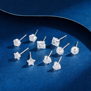 Pendientes de tuerca de circón cuadrado de Plata de Ley 925 auténtica a la moda para mujer, joyería fina clásica, accesorios minimalistas para Piercing de oreja - Product Image 2
