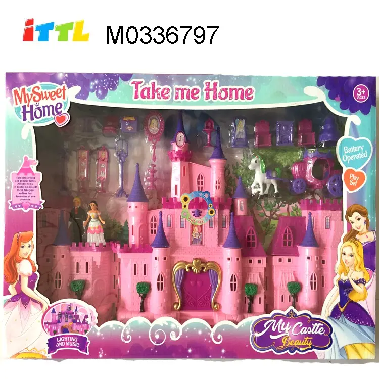 Beauty house set for sale kids game plastic doll house castle with light and music