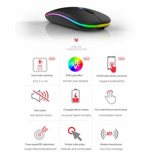 Tùy Chỉnh Có Thể Sạc Lại Bt5.0 Chuột Không Dây Ergonomic LED Đèn Nền Chơi Game Im Lặng 2.4Ghz <span class=keywords><strong>Bluetooth</strong></span> <span class=keywords><strong>Apple</strong></span> Chuột Cho Máy Tính Xách Tay Ipad - Product Image 6