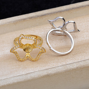 Base de Plata 925 Wenchi para Joyería de Perlas, Anillo de Flor de Trébol 16582, Soporte Vacío para 10-12 Perlas - Product Image 3