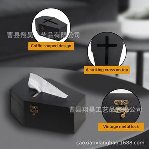 <b>Gothic</b> Style Coffin Tissue Box 9.75x6.75x4 Inches Wooden Black Flip Top Storage Box For Home Car <b>Bathroom</b> Decor - Product Image 3