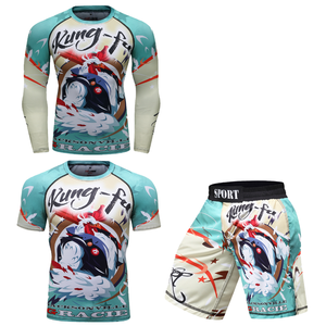 High Quality Customized Logo <b>Men's</b> Rash Guard Shorts Wholesale Spandex/Nylon <b>Stretchy</b> Sportsuits Long Sleeve 220g Digital Print - Product Image 4