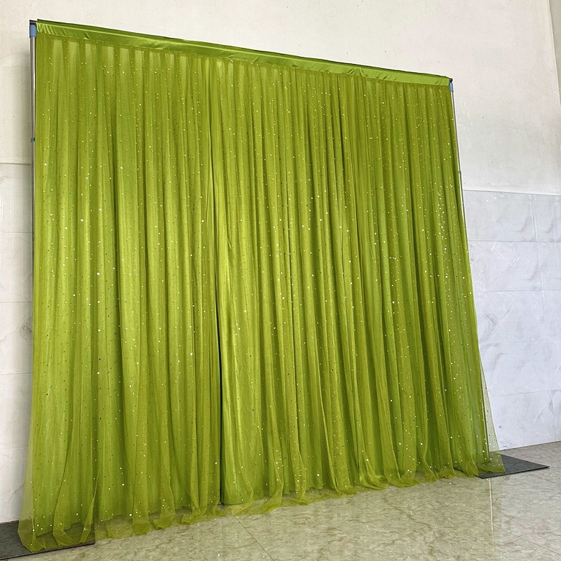 drapé en soie glacée vert herbe + tulle vert herbe