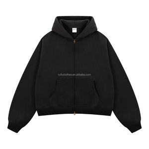 ผู้ผลิตเสื้อฮู้ดดี้แบบมีซิปคู่ หนัก 370 กรัม ทรงครอป โอเวอร์ไซส์ ทรงบ็อกซี่ ผ้าฝ้ายเปล่า สำหรับผู้ชาย - Product Image 2