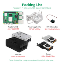 Raspberry Pi Kit RAM 5 De 4GB 8GB, dengan casing ABS dan pendingin aktif logam campuran aluminium pilihan warna hitam/perak