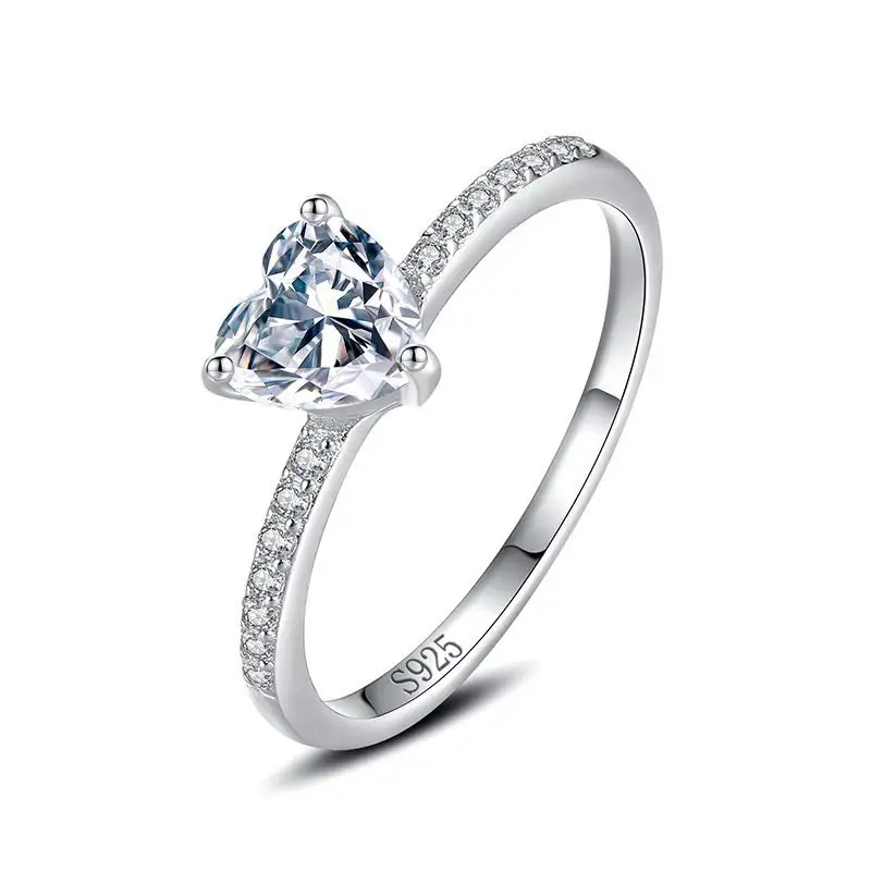 Valentines Gift 925 Sterling Silver Light Luxury Diamond Heart Ring Jewelry Fine Wedding Ring