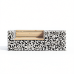 Panca da Giardino in Legno di Pino con Cesto Gabion, Elegante Arredo Esterno per Patio, Design Moderno a 2 Posti - Product Image 1