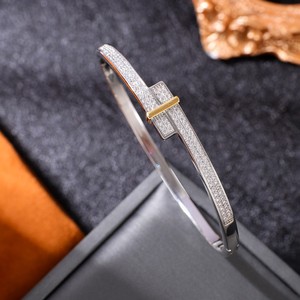 Women's Fashion <b>Bangle</b> <b>Copper</b> Alloy Zircon Inlay Gold And Silver Party Jewelry Micro Insert Open Style - Product Image 2