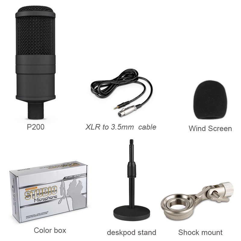 GAM-P200Z Microphone Condenseur Son Microphone D'enregistrement Avec support de bureau kit Pour PC Bavarder Chant Karaoké Portable