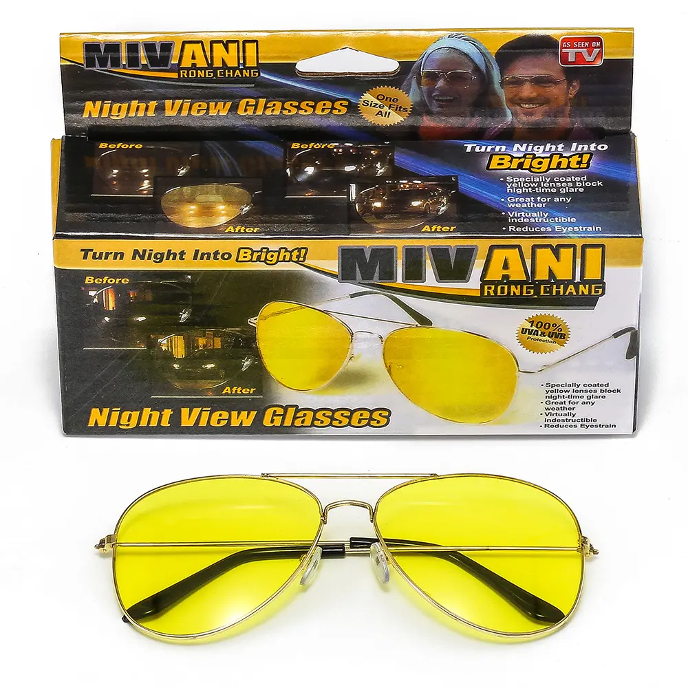 Yellow Lens Driving Night View Glasses Anti Glare Night Vision Glasses Metal Aviation Sunglasses