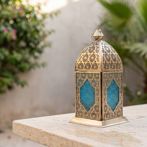 Manufacturers <b>Brass</b> Antique Metal Moroccan Candle <b>Lantern</b> with Floral Glass for Ramadan Decoration - Product Image 6