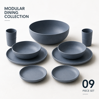 Ensemble de vaisselle en silicone sans BPA, 9 pièces, pour 2 personnes, assiettes et bols en silicone, ensemble de vaisselle incassable pour la cuisine et le camping