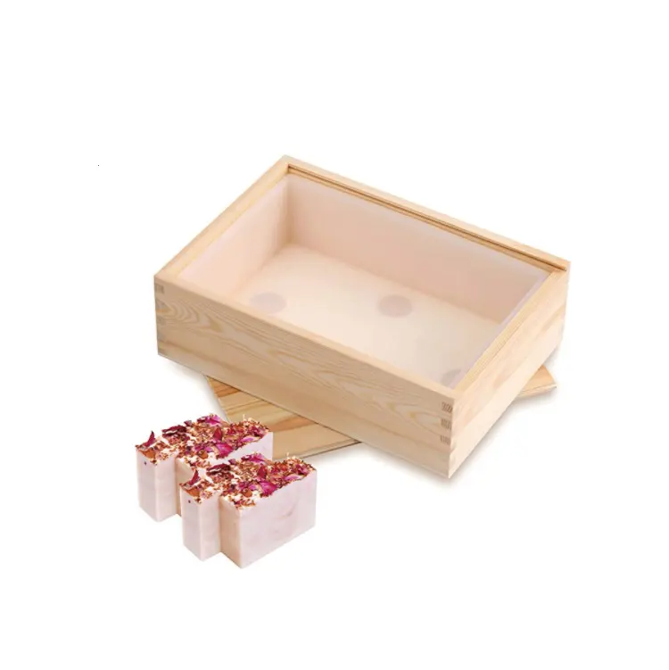 Прямоугольная силиконовая форма для мыла, силиконовая подкладка для 9 бар, форма с деревянной коробкой и деревянным покрытием