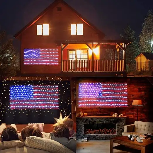 American Flag Net Light Super Bright LEDs Net Light For Independence Day July 4th Yard Garden Patio Yard Holiday Decoration