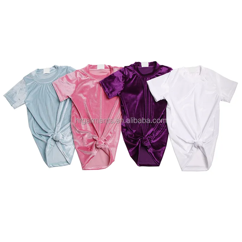 최고의 판매 아이 의류 멀티 단색 어린이 귀여운 벨벳 짧은 소매 소녀 티셔츠 드레스