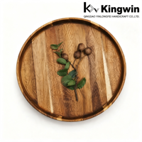 Plateau de service rond en bois d'acacia de 12 pouces - Planche à charcuterie décorative pour table basse, plateau de service alimentaire