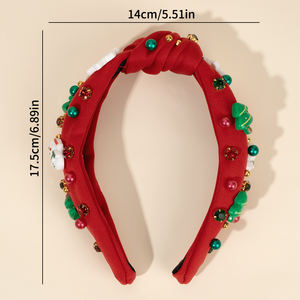 CN عصابة شعر جديدة مصنوعة يدويًا من القماش مع جرس صغير من حجر الراين والكرتون عصابة رأس حمراء وخضراء للفتيات والأطفال عصابة رأس لعيد الميلاد - Product Image 5