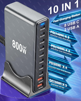 Hub de chargeur GaN 800W Multi-ports QC PD USB C Station de charge rapide Adaptateur compatible pour iPhone 16/15/14 iPad MacBook Ordinateur portable