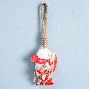 Ornement mural en résine en forme de poisson, 2 pièces, style méditerranéen, décoration murale pour la maison, couleur rouge et bleue, forme irrégulière - Product Image 2
