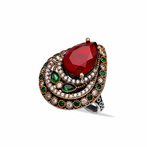 Anillo de plata de primera ley con piedra de rubí para mujer, sortija, plata esterlina 925, granate, diseño otomano, forma de pera - Product Image 2