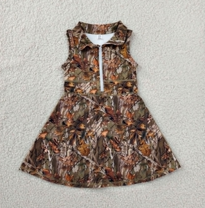 Ensemble robe sans manches pour filles, imprimé camouflage, avec jupe plissée et col rabattu, style décontracté, coupe trapèze courte - Product Image 3