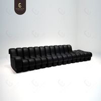 Sofá Seccional Modular Personalizable en Forma de Serpiente, Totalmente Negro, de Cuero Genuino, Patas de Acero Inoxidable, Diseño Moderno para Villas
