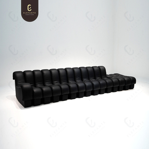 Divano Modulare Personalizzabile in Vera Pelle Nera, Design Moderno e Continuo, Combinazione a Forma di Serpente, per Arredamento Villa - Product Image 5