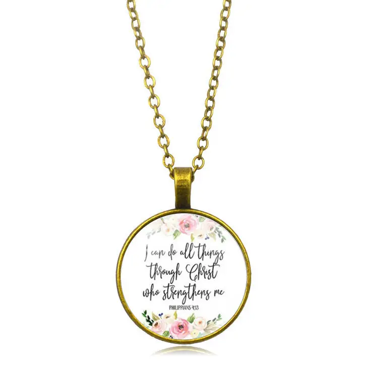 Collier auto-noble, pendentif en dôme de verre, bijoux avec citation de l'écriture, religieux chrétien, cadeau inspirant