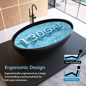 Bañera ovalada independiente de superficie sólida de resina de piedra, producto de bañeras artificiales de estilo Villa blanco mate - Product Image 6