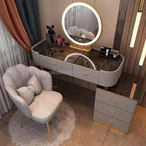 Vente en gros table de maquillage moderne en bois coiffeuse multifonctionnelle avec miroir éclairé avec chaise pour meubles de chambre à coucher magasins de beauté