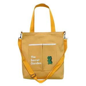 Çin fabrika floresan sarı özel çanta Tote Crossbody çanta için tuval kadın