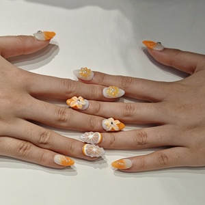 Muhaha Trend Design Marka Ongles imprimés couleur <span class=keywords><strong>orange</strong></span> ornés de fleurs - Product Image 4