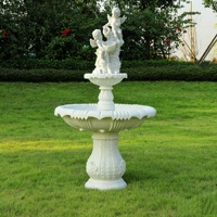 Fontaine d'eau en fibre de verre pour jardin extérieur avec statue de chérubin, couleur blanche, artisanat manuel, 3 niveaux