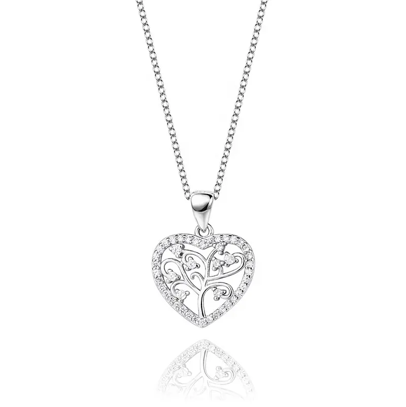 fashion necklaces for women 925 Sterling Silver Radiant Clear CZ Tree of Life Heart Pendant Necklace for Women Family Jewelry