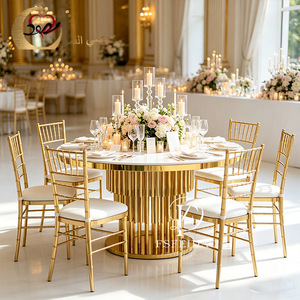 ชุดโต๊ะรับประทานอาหารหรูหราสไตล์โมเดิร์นสำหรับงานเลี้ยง วัสดุสแตนเลสสีทอง เหมาะสำหรับใช้ในอพาร์ทเมนต์หรือกลางแจ้ง - Product Image 4