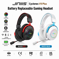 JINMS Cyclones V9 Plus Headset 53mm Driver Gaming Headset 150H Headset Baterai Dapat Diganti untuk Gaming Esports RGB Empat Mode ENC