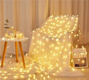 Lampu LED jendela putih hangat untuk Natal, dekorasi air terjun Natal pernikahan, lampu tali peri bintang berkilau LED