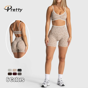 Nouvel Arrivage <span class=keywords><strong>Ensemble</strong></span> de <span class=keywords><strong>Sport</strong></span> Sans Couture pour <span class=keywords><strong>Femme</strong></span>, Imprimé Léopard, Séchage Rapide, avec Short Taille Haute Effet Push-Up et Soutien-Gorge Respirant, pour Yoga et Gym - Product Image 1