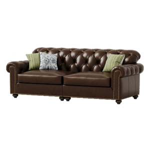 Juego de Sofás de Cuero y Madera Sólida, Estilo Rústico Americano, 123 Configuraciones, Relleno de Esponja, Muebles para Sala de Estar - Product Image 3