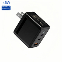 Chargeur rapide GaN PD 45W personnalisé en usine, ignifuge, prise japonaise, tête de charge multi-ports, vente en gros pour téléphone portable, ordinateur portable, tablette