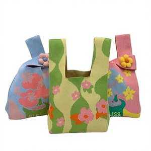 Woven Casual Polyester Shopping <b>Bags</b> Flower Knitted <b>Shoulder</b> <b>Bags</b> Customizable Pattern <b>Medium</b> Size Open Top in Stock - Product Image 2