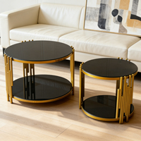 Meubles de salon de luxe, table basse miroir, table basse intelligente en verre noir avec cadre en acier inoxydable