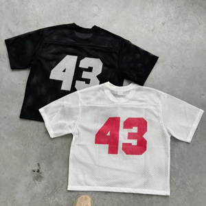 Tontons Maillot de football pour homme, coupe oversize et carrée, en maille respirante, grande taille, court, col en V, avec motif imprimé par transfert thermique - Product Image 1