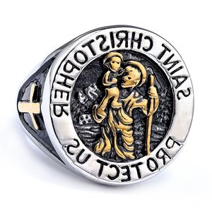 Bague Vintage Saint-<span class=keywords><strong>Christophe</strong></span> en Acier Titane, Bague Chevalière Ronde, Bague Saint-<span class=keywords><strong>Christophe</strong></span> Protège-nous - Product Image 6